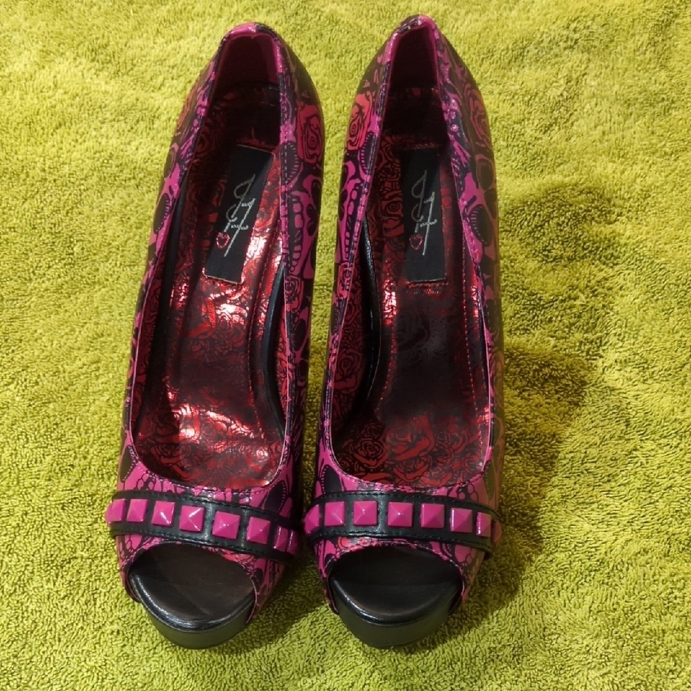 Iron Fist Pink and Black Peep-Toe Heels